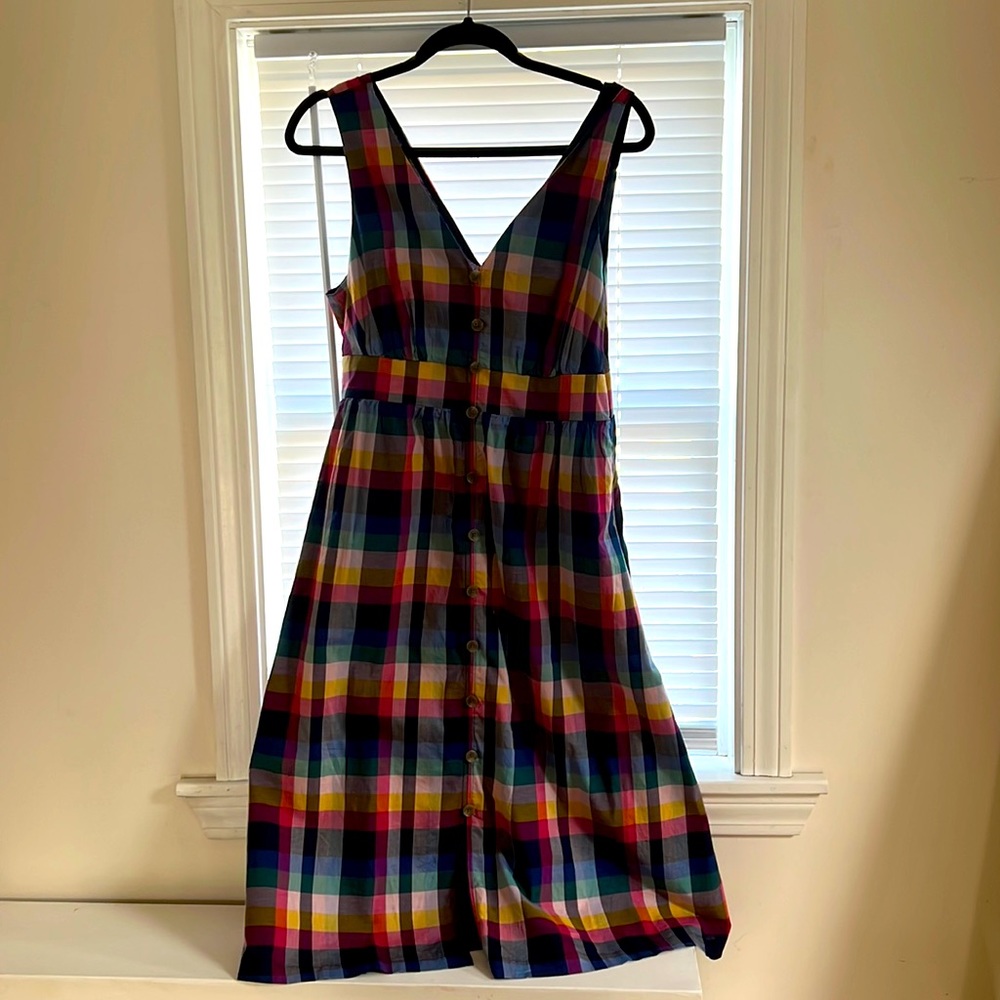J Crew Factory summer dress. Multi color, shin length.